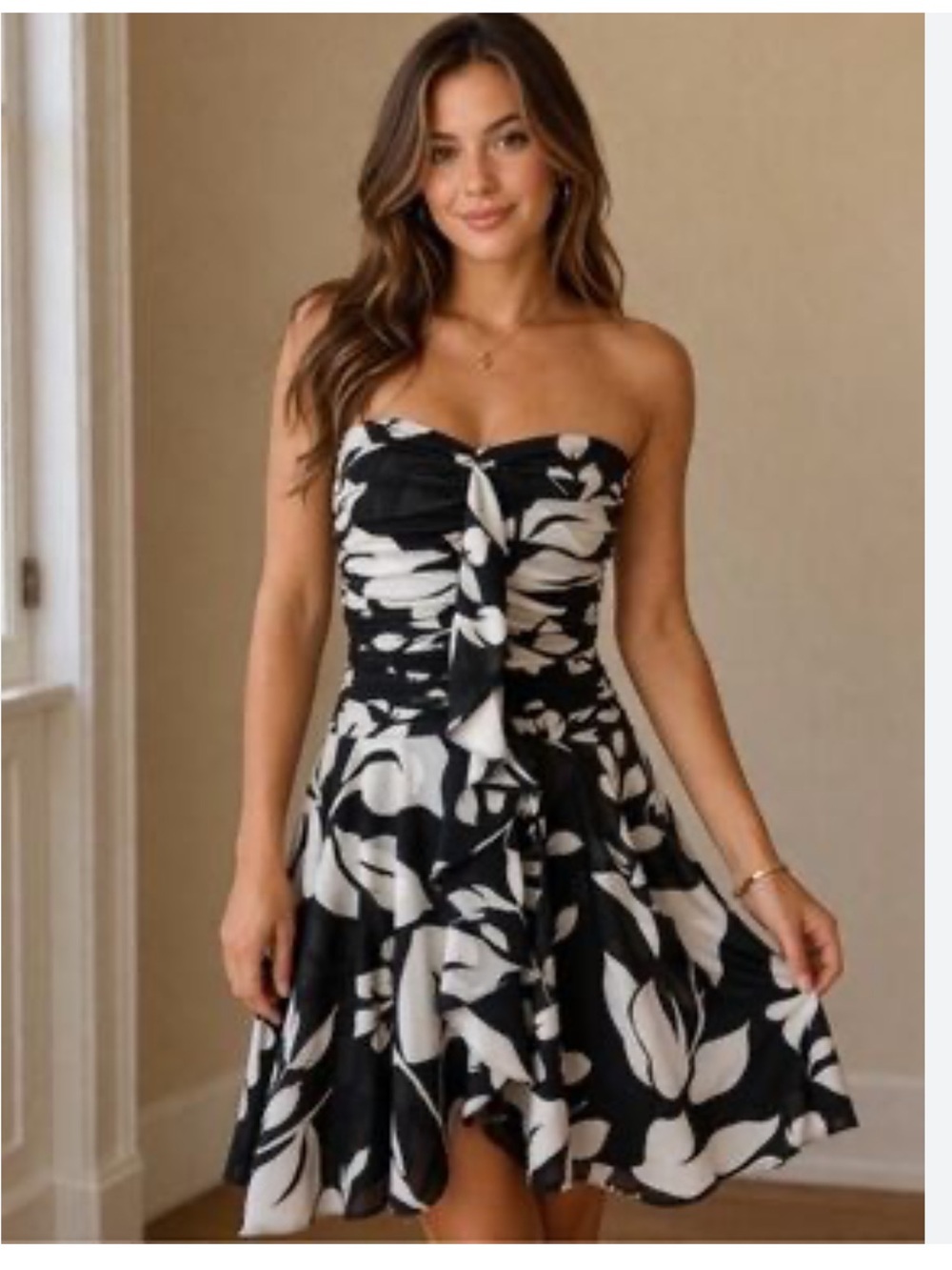 ✨ WHBM Elegant Floral Strapless High-Low Ruffle Dress ✨ Size 8